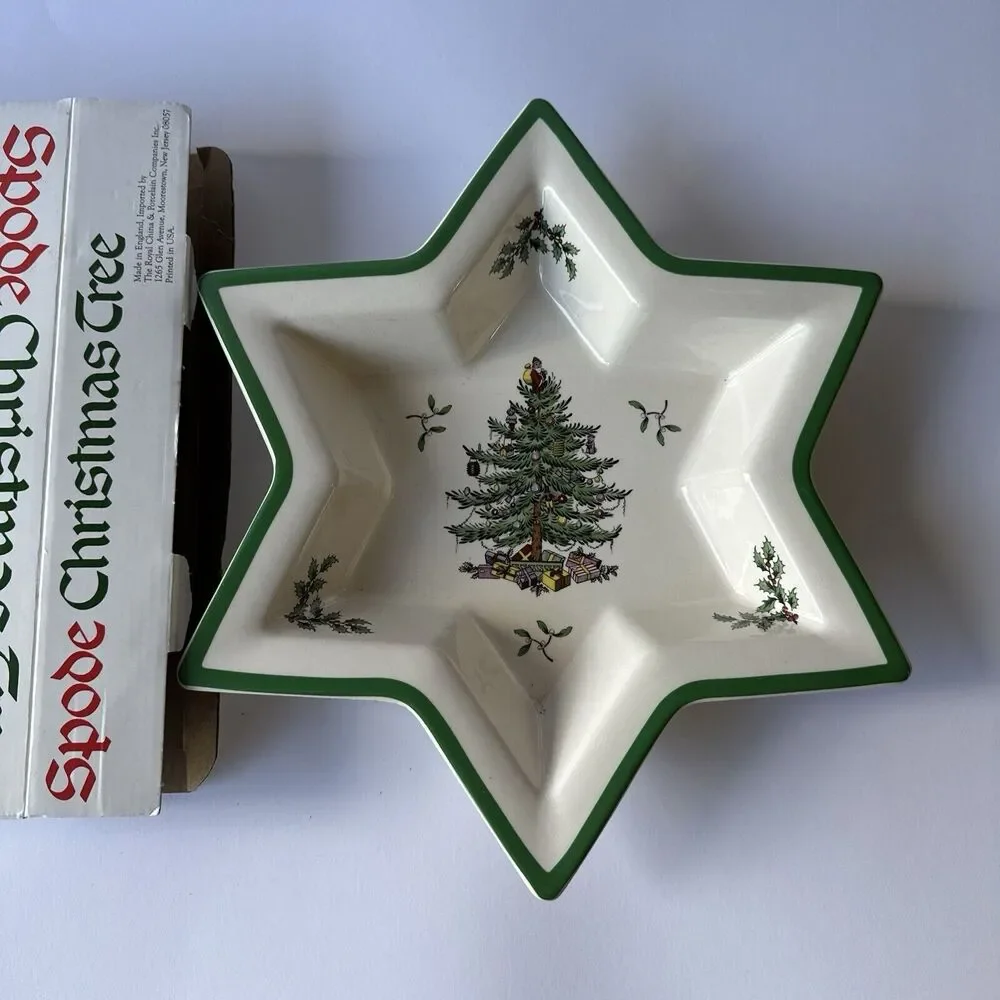 SPODE England 12" Christmas Tree Star Shaped Serving Dish Bowl Vintage NIB - Picture 1 of 3
